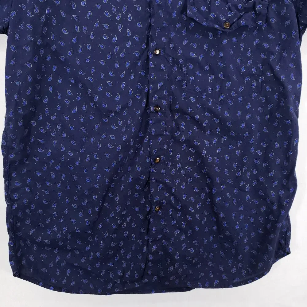 Vintage J Riggings Shirt Mens Large Navy Blue Paisley Short Sleeve‎ Button Down